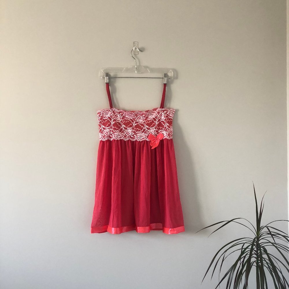 Women Sexy Hot Pink Lingerie Floral Lace M